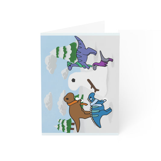 Winter cards - Dinosaurs Creating a Snowman (1, 10, 30, and 50pcs)