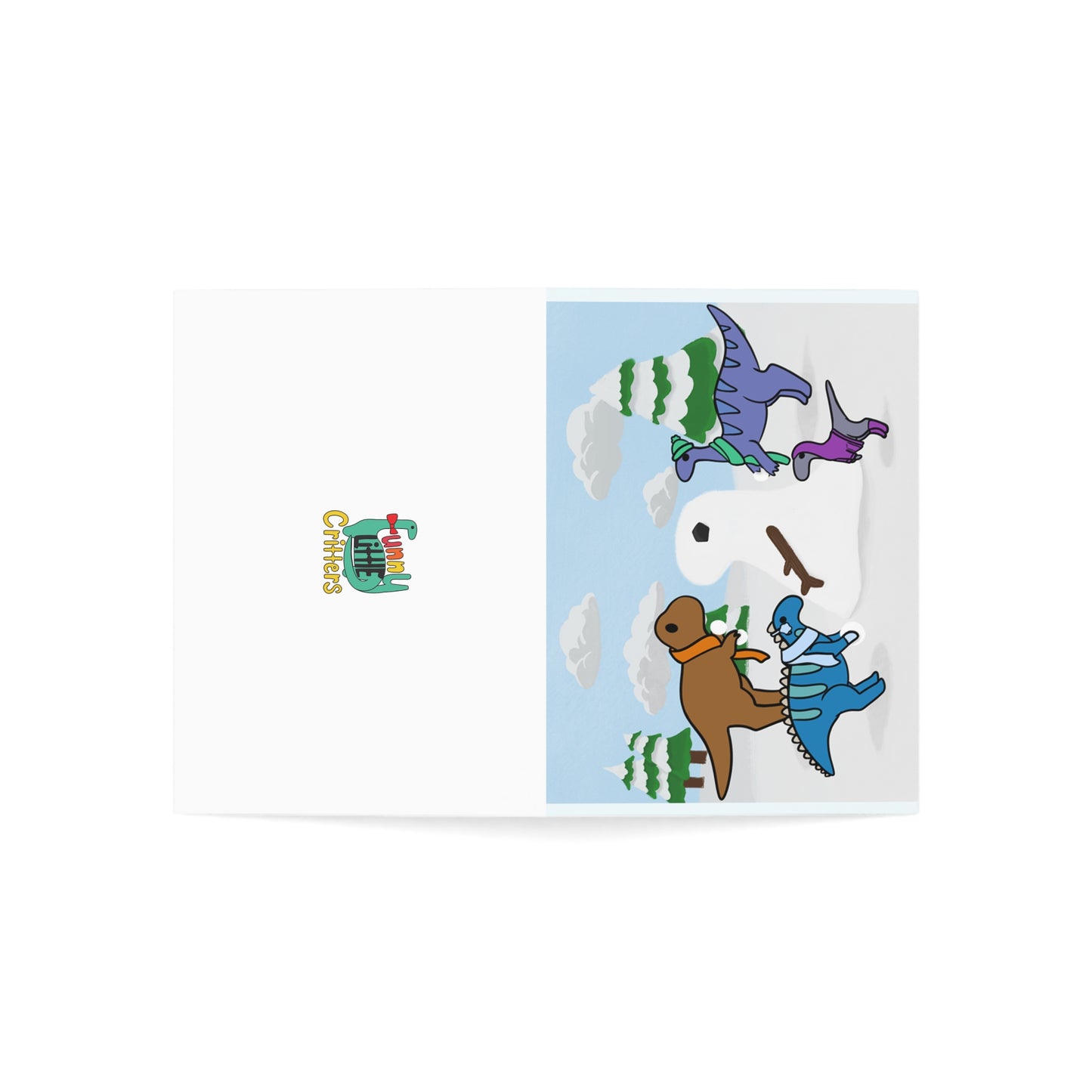 Winter cards - Dinosaurs Creating a Snowman (1, 10, 30, and 50pcs)